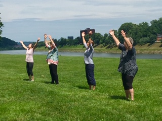 Group practice outdoors.